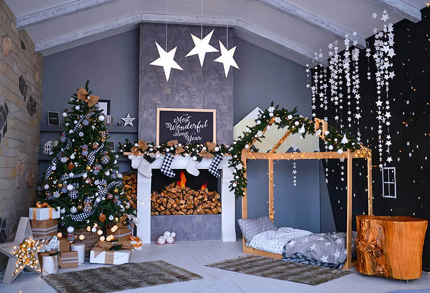 Avezano Christmas Background For Photography Wonderful New Year Silver Stars Gray Wall Portrait Backdrop Photo Studio Photophone