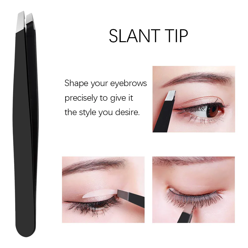 Pinzas para cejas de acero inoxidable, punta plana inclinada, con bolsa, herramientas cosméticas, 4/5 Uds.
