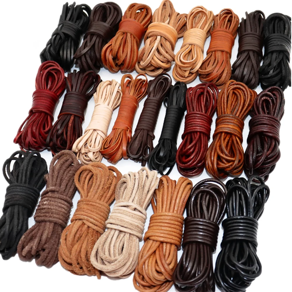 

5 Meters Black/Brown/Coffee 3mm Round/Flat Genuine Leather Jewelry Cord String Lace Rope DIY Necklace Bracelet Finding