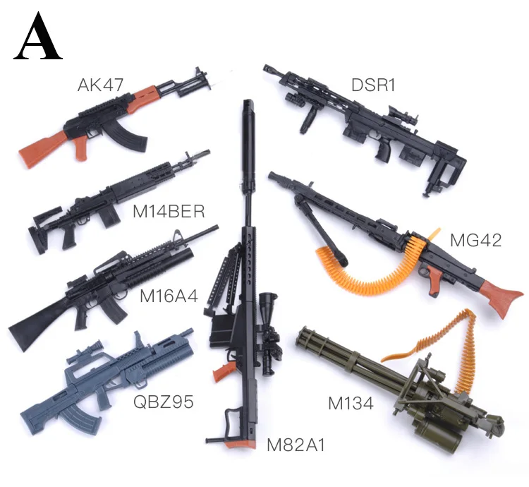 1/6 4D Waffe AK47 MG42 MSR Barrett Scharfschützengewehr Gatling Soldat Bausatz Plastikmodell Militär-Baustein-Spielzeug – Detail 3