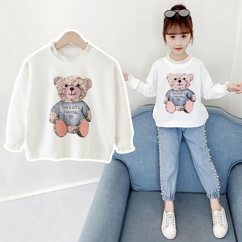 Spring Autumn Long Sleeve T-shirt For Girls 2024 Fashion Korean Style Teens Girls Cotton Tops 4 6 8 10 12 Year Children Clothing