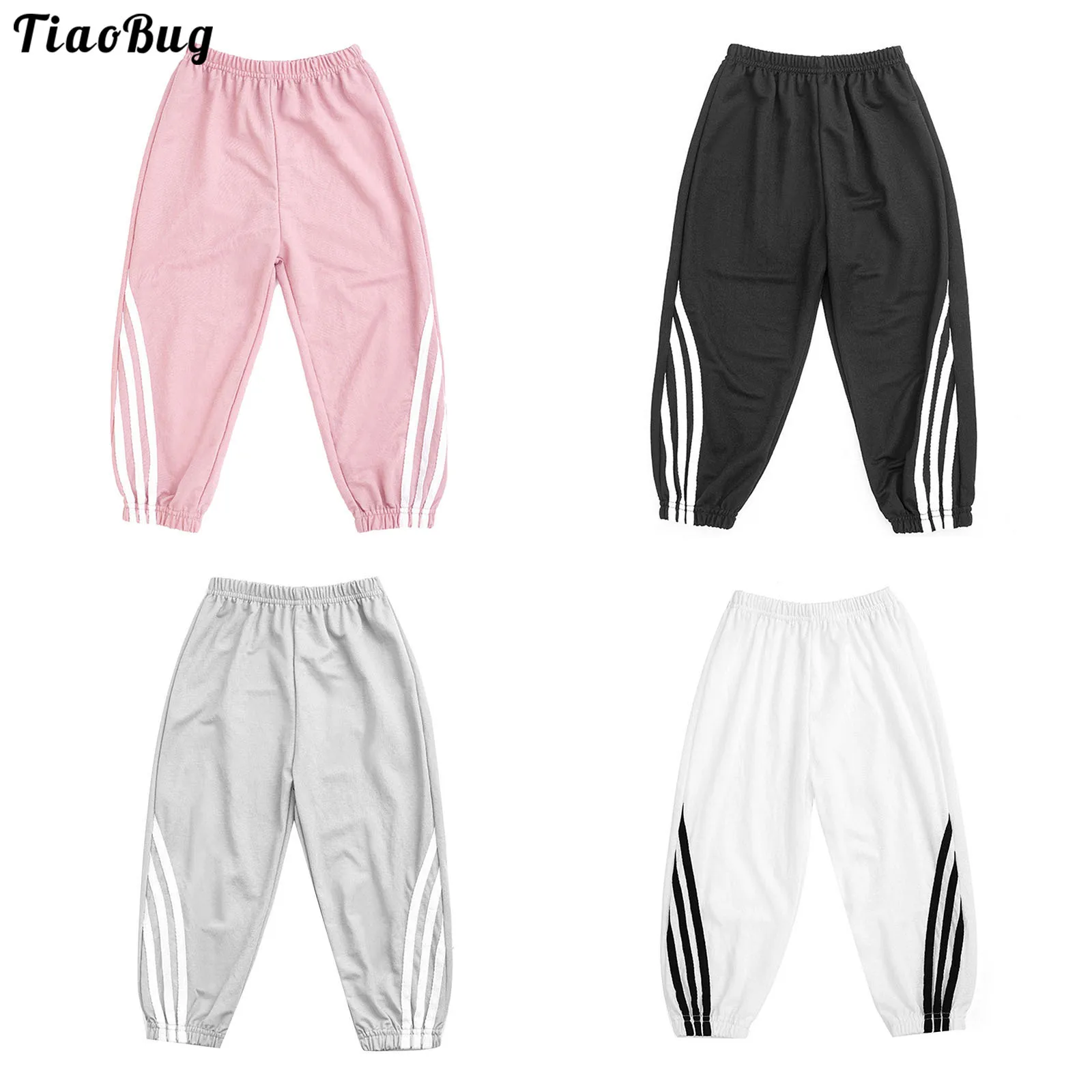 

Casual Summer Kids Girls Boys Sport Pants Elastic Waistband Stripes Print Bloomers Harem Loose Trousers For Running Jogging