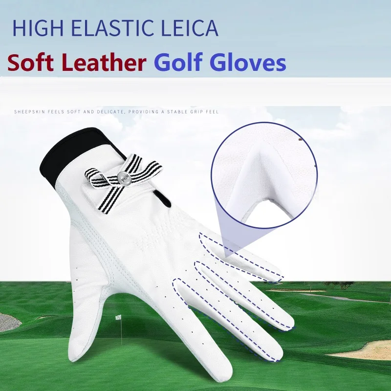 PGM Women Breathable Golf Gloves, Genuine Leather Sport Gloves, Anti-Slip Training Mittens, Sheep Skin Mark, Elegant, 1Pair