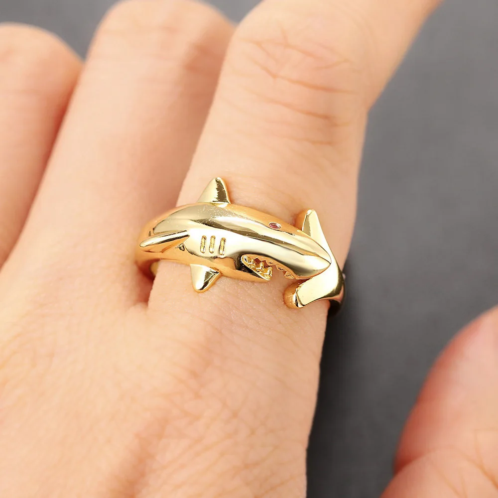 Adjustable Gold Color Shark Ring for Men Punk Style Personality Women\'s Hip Hop Accessories Jewelry Dropship Suppliers R719