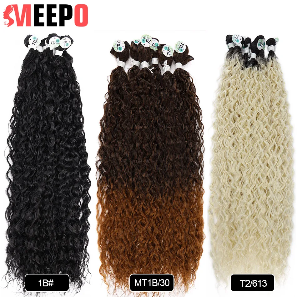 Meepo Ombre Afro Curly Synthetic Hair Bundles Corn Curly Hair Weave Brown Blonde 32Inch 3/6/9 Pcs Super Long Hair Curls Wave