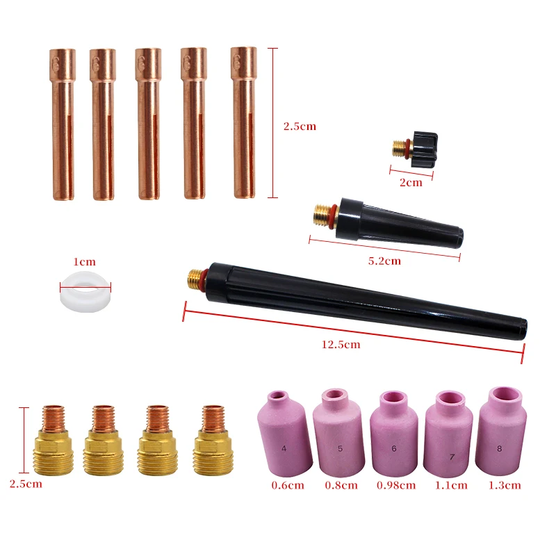 16 pieces of TIG welding gun stubby gas lens kit cup-shaped chuck body nozzle, suitable for WP-17/18/26 welding m