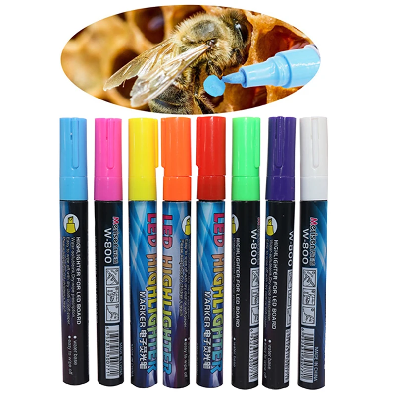 1 Pc LED Highlighter Marks Pen Paintbrush Queen Bee Marker Pen 135mm*4mm 8 Colors Optional Bevel Nib Paintbrush Beekeeping Tools