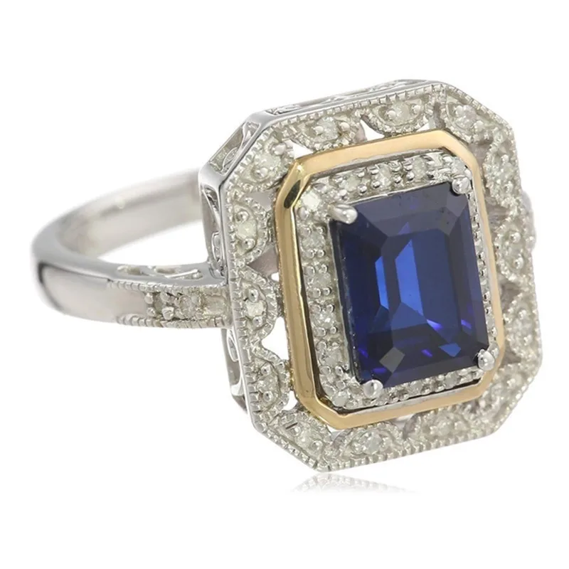 Women\'s Fashion Accent Art Deco-Style and Gold Crystal Ring Bride Wedding Band CZ Jewelry Gifts Size 6-10