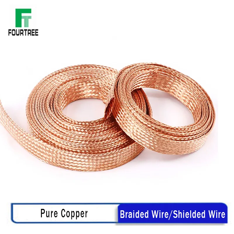 1Meter Pure Copper Signal Shielded Cable Bare Ground Braid Lead Wire Conductive Tape High Flexibility 1.5-12mm 4-20mm Width