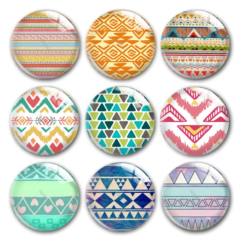 Geometric Pattern  Abstract Design Triangle Dot Wave Round Photo Glass Cabochon Demo Flat Back Jewelry Making Findings Supplies