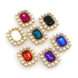 Rectangle Pearl Flatback Button for Clothing, Sewing Button, DIY Accessories, Wedding Decorative, 21x25mm, 10Pcs per Lot