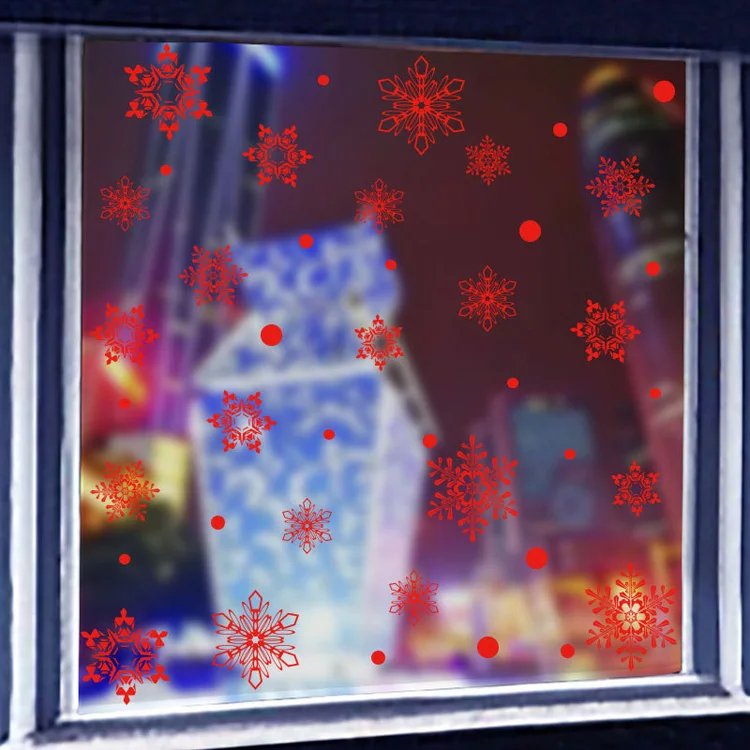 Weiße/Rote/Blaue Weihnachts-Schneeflocken-Elektrostatische Aufkleber für Glasfensterdekoration, Neujahrs-Wandaufkleber, Heimdekorationsaufkleber, Tapete – Detail 8