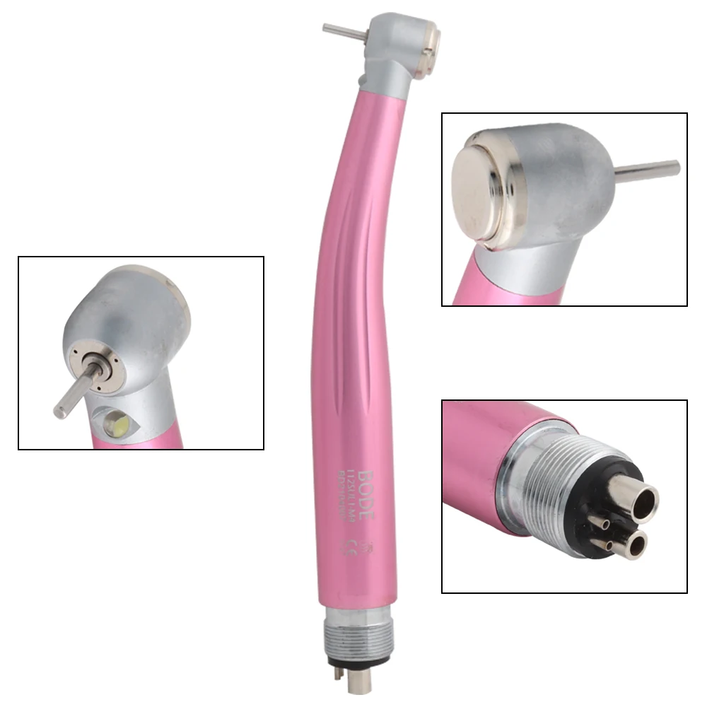 

BODE Dental LED High Speed Handpiece Air Turbine Self-powered Triple Water Spray Ceramic Bearings 4 Hole B4 E-generator Pink BOD