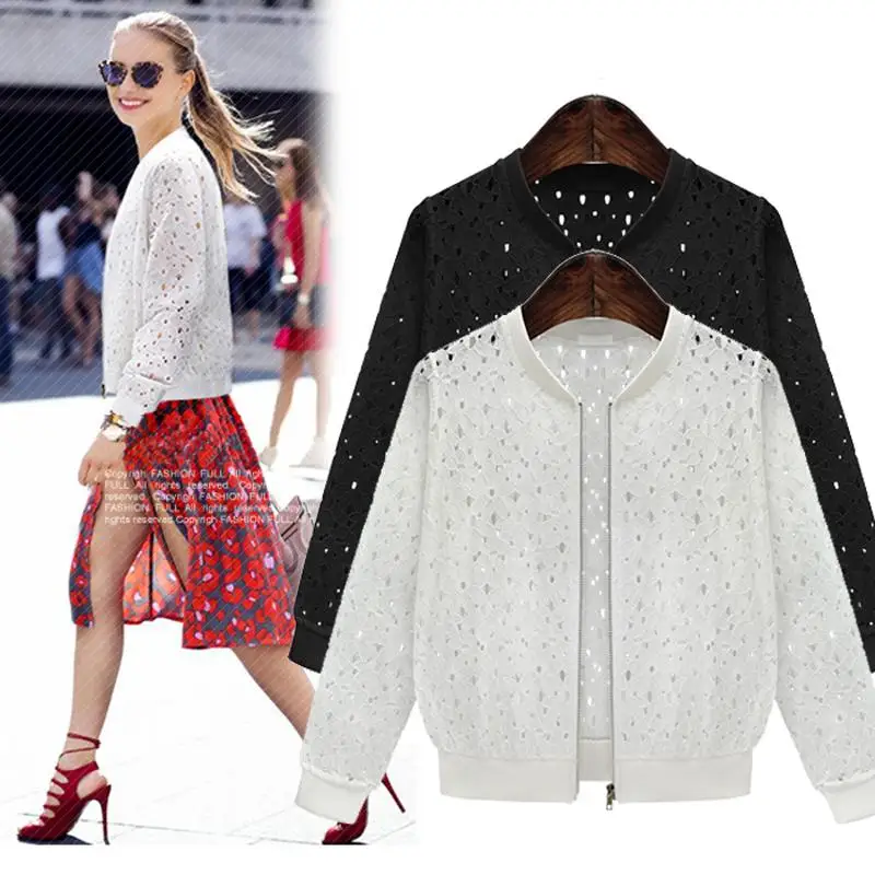 

Women Jacket New Arrival Female Solid Lace Stitching Baseball Jacket Stand Collar Bomber Jacket Coat Outwear 4xl