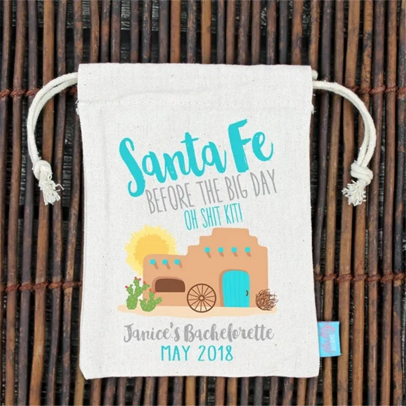 50pcs Custom Santa Fe Before The Big Day Oh Shits Kit Bachelorette Party Hangovers Kit Heavy Weight Cotton Canvas Double Bags