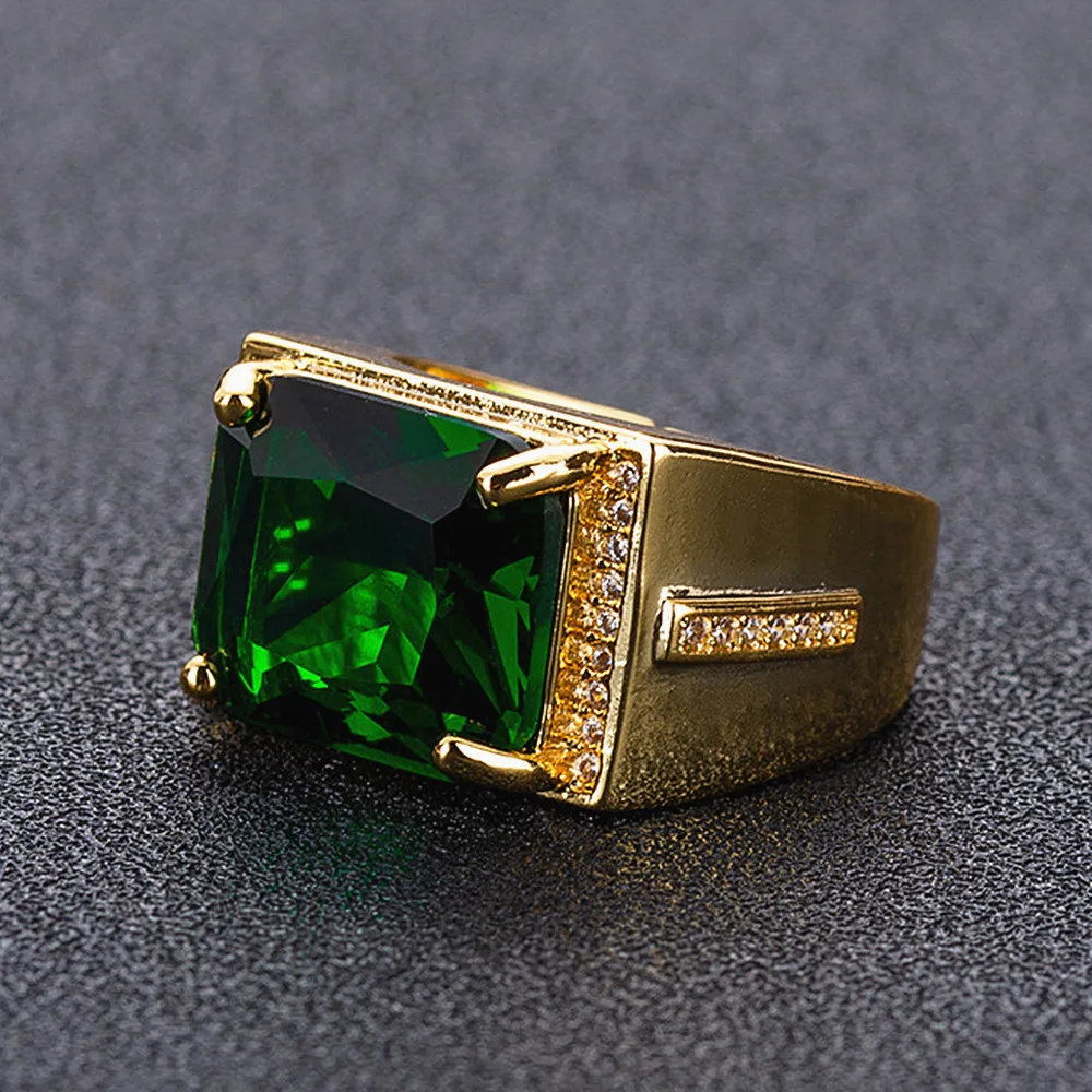 Vintage green crystal emerald gemstones diamonds rings for men 18k gold color bague jewelry bijoux fashion accessories gifts new