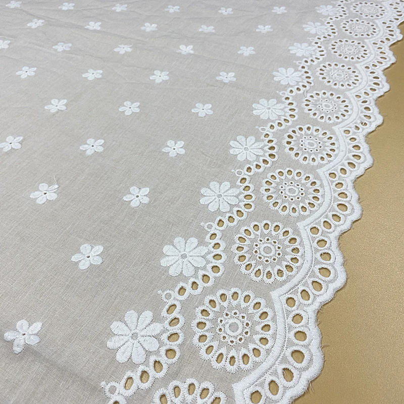 New Pure Cotton Cloth Hollow Full Embroidery Lace Fabric Handmade DIY Clothes Accessories Width 135cm