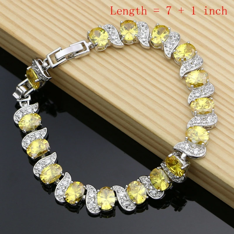 New Fashion 925 Sterling Silver Jewelry Sets Round Yellow CZ for Women Wedding Earrings Rings Necklace Set Jewelry Dropshipping