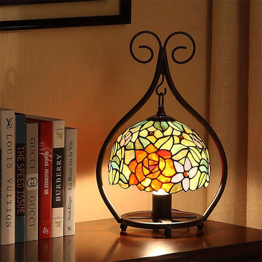 Mediterranean Stained Glass Table Lamps Bedroom Bedside Lamp European Living Room Study Vintage Table Lights Fixtures