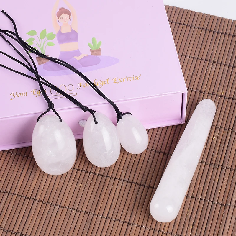 

Natural Rock quartz Crystal Egg Yoni Wand Set Gift Mineal Stone Exercise massage ball kegel Eggs vaginal muscles Health Care