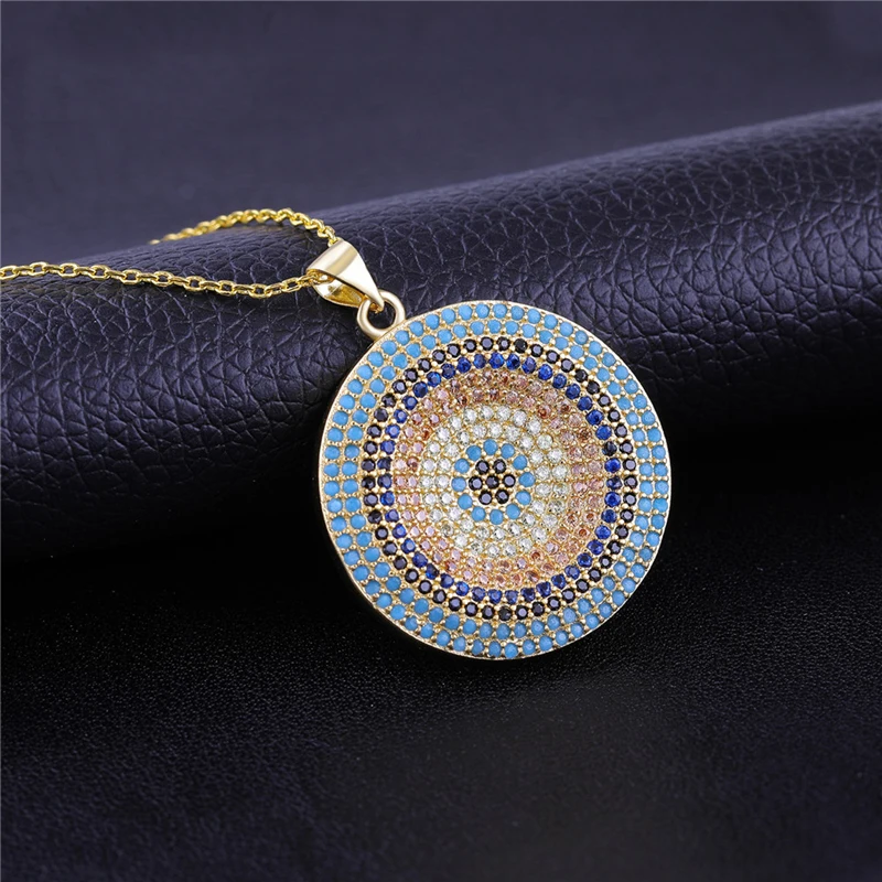 Juya 2020 New Arrival Micro Pave Zircon Greek Turkish Evil Eye Charms Pendant Necklace For Women Men New Year\'s Gift Jewelry