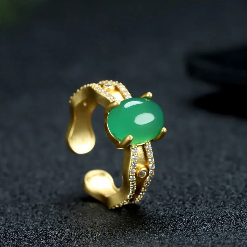 Hot Selling Natural Hand-carved Jade Refined Copper Plating 24k Inlaid Full Diamond Ring Fashion Jewelry Men Women  Luck Gifts