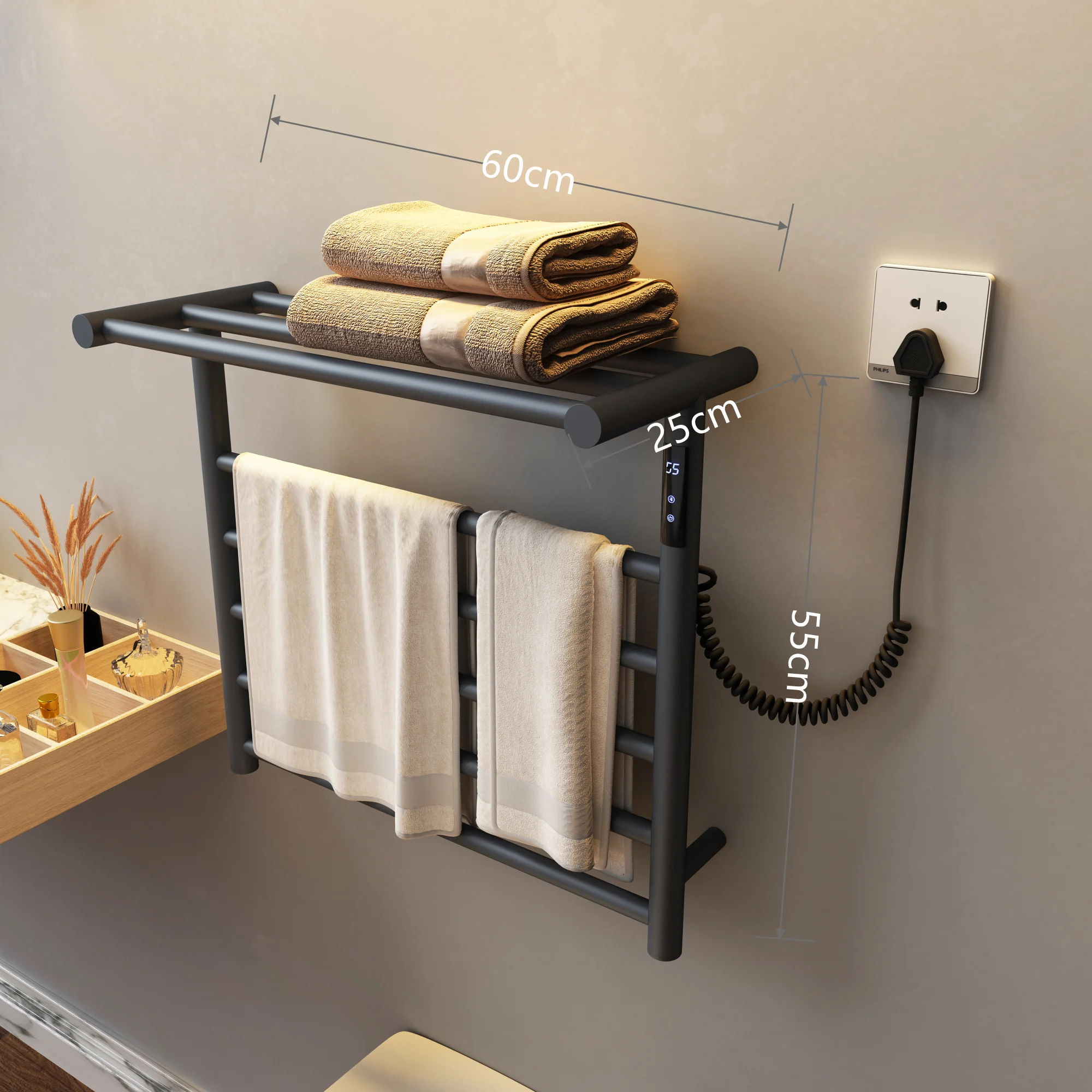 bathroom Electric heating towel rack household bathroom accessories Deep grey  thermostatic drying bath towel rack towel warmer