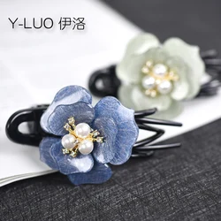 Women headwear cute hair clip for girls ponytail flower hair grip pearl rhinestone hair accessories for women