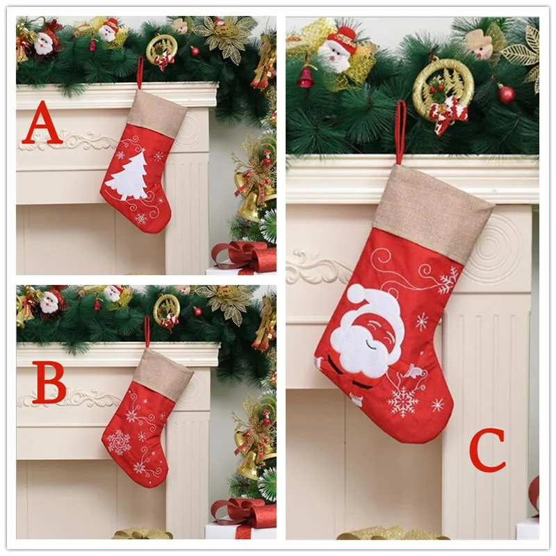 100pcs/Lot Christmas Stocking Kid Gift Bag Xmas Sock Candy Bag Tree Pendant Stocking Ornament Xmas Party Decoration