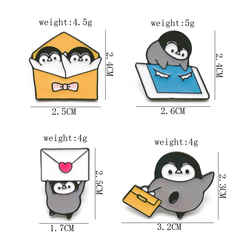 Cartoon Cute Animals Penguins Enamel Pins Love Envelopes Couples Alloy Brooches Badges Clothes Bags Accessories Women Jewelry