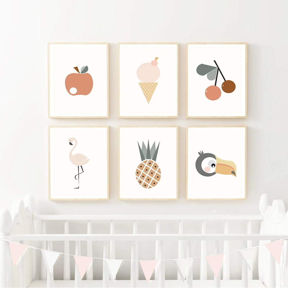 

Child Poster Boho Flamingo Wall Art Nursery Pineapple Cherry Canvas Print Nordic Bedroom Decora Picture Painting for Baby Room