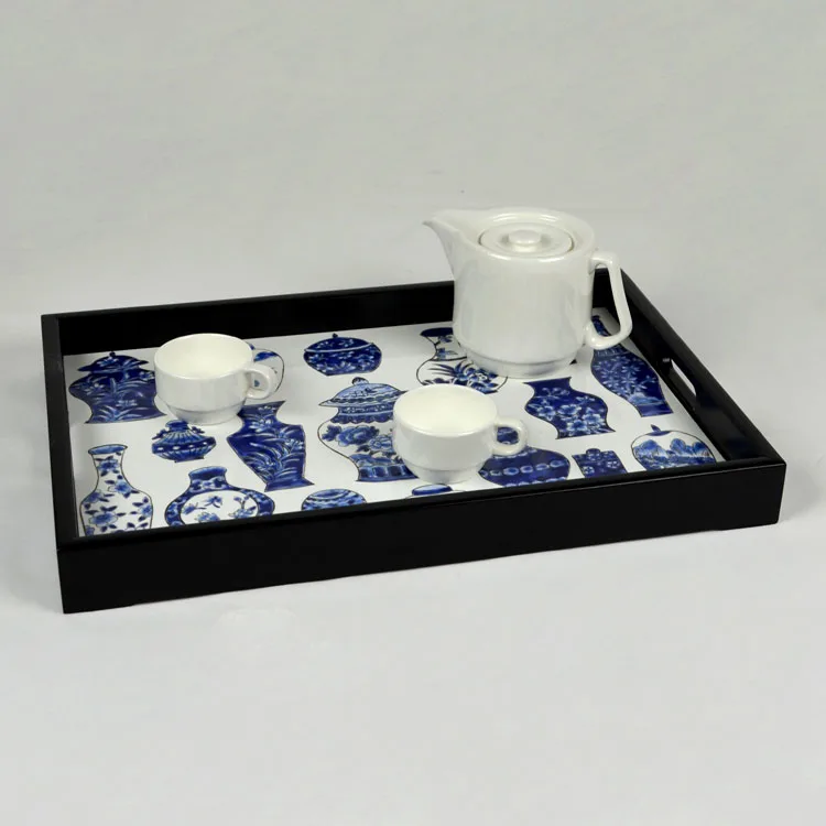 Blue and white porcelain Chinese element retro style ceramic tea plate solid reception tray fruit tray