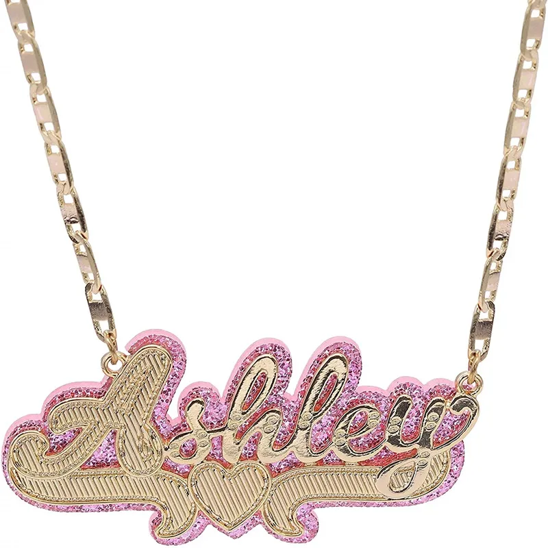 

2021 Custom Name Necklace Double Nameplate Acrylic Pendant Necklace Customized Name For Gift Jewelry