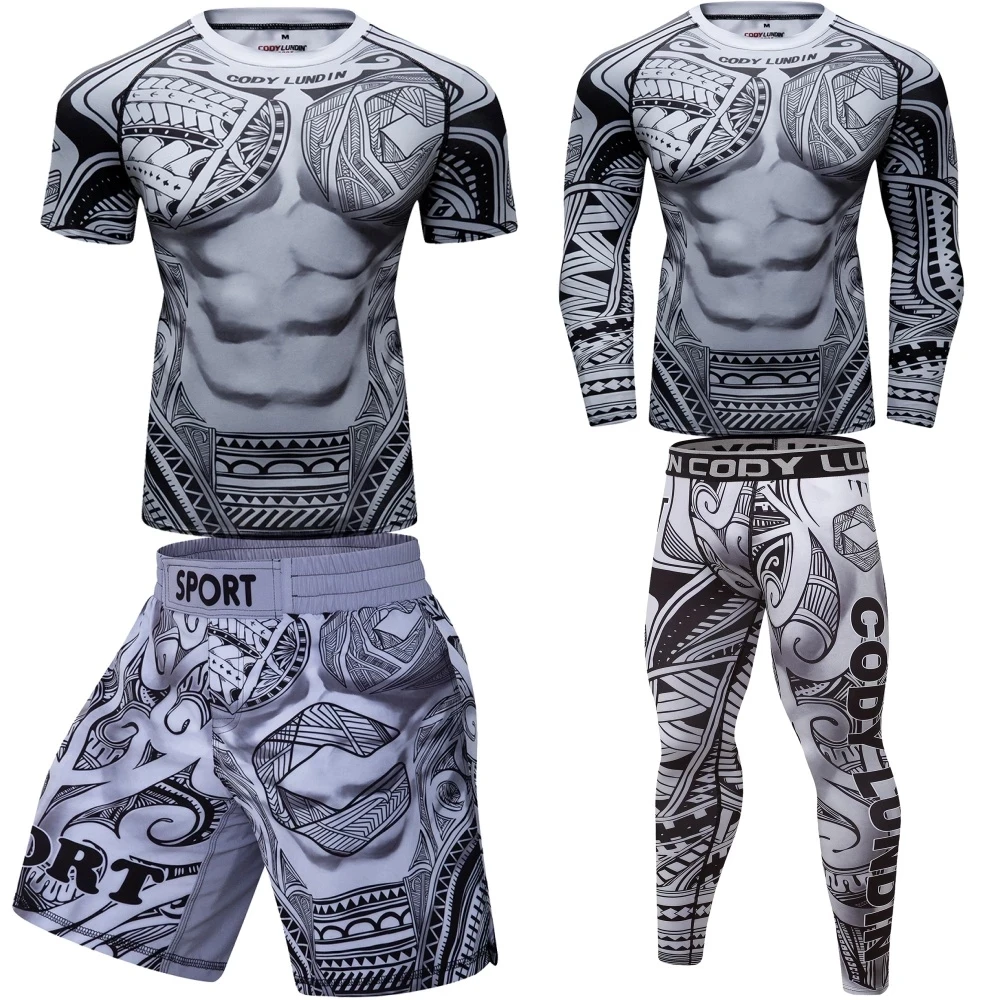 Rashguard MMA T Shirts+Pants Muay Thai Shorts BJJ Rash Guard Tracksuit Boxing Jerseys MMA Compression Men Kickboxing Sport Suit