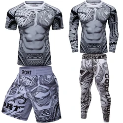 Rashguard MMA t-shirty + spodnie spodenki Muay Thai BJJ wysypka straży dres koszulki bokserskie MMA kompresja mężczyźni Kickboxing Sport garnitur