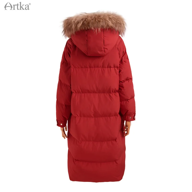 ARTKA 2021 Winter New Women Down Coat Elegant Long Warm 90% White Duck Down Coat Raccoon Fur Collar Hooded Down Jacket YK20013D