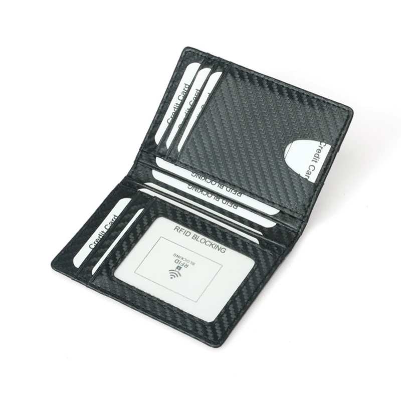 New Black Carbon Fiber Slim Credit Card Holder Mini RFID Wallet PU Leather Driver\'s License Cover ID Holder For Men Small Purse