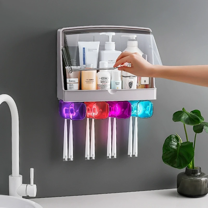 Bathroom Large Capacity Storage Rack Toothbrush Holder Wall Mount Stand Bathroom Accessories Set Shampoo Cosmetic Organizer Box