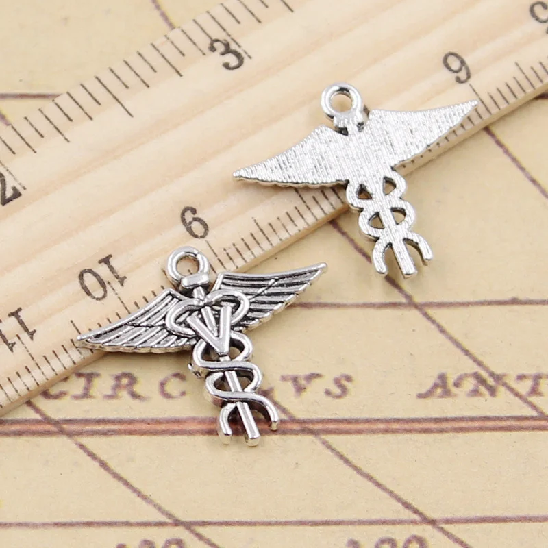 20pcs Charms Caduceus Medicine Symbol 20x25mm Tibetan Silver Color Pendants Antique Jewelry Making DIY Handmade Craft