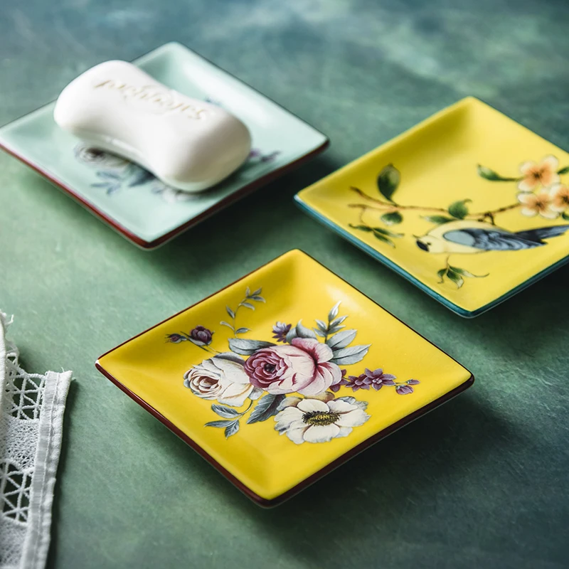 1pc Chinese Ceramics Flower Pattern Soap Dish Household Restroom Soap Holder Soap Packaging Boxes Soap Sleeve Bathroom Storage