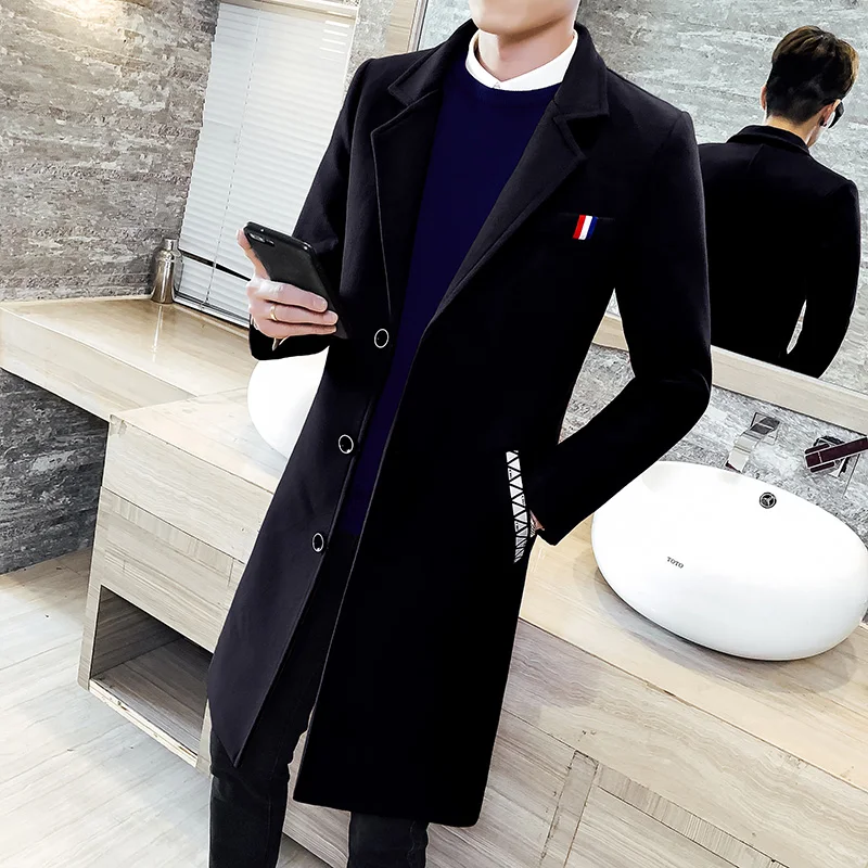 Red Coats Man Vintage Long Trench Coats For Mens Blue British Style Long Jacket Mens Coats Elegant Gentleman Grey Khaki Black