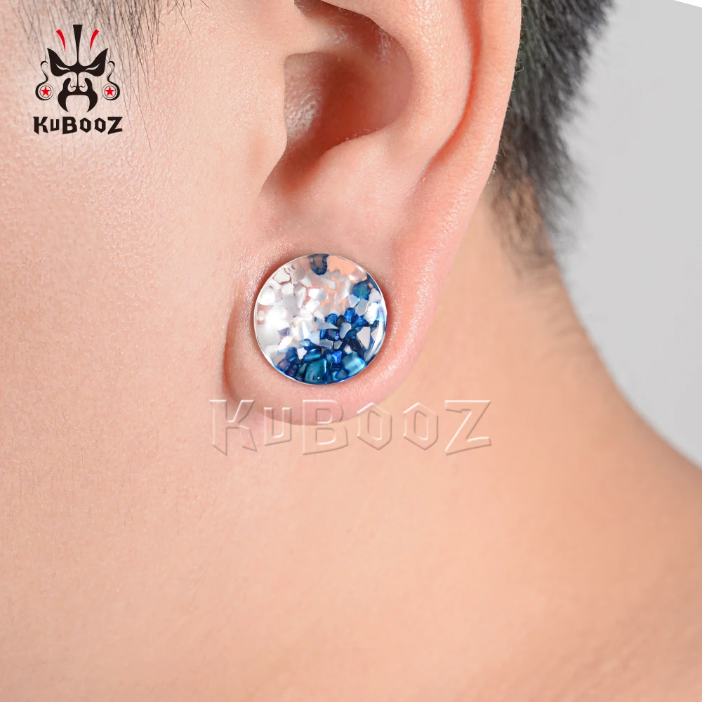 KUBOOZ New Popular Fashion Shell Acrylic Ear Piercing Plugs Stretchers Body Jewelry Earring Tunnels Gauges Expanders One Pair