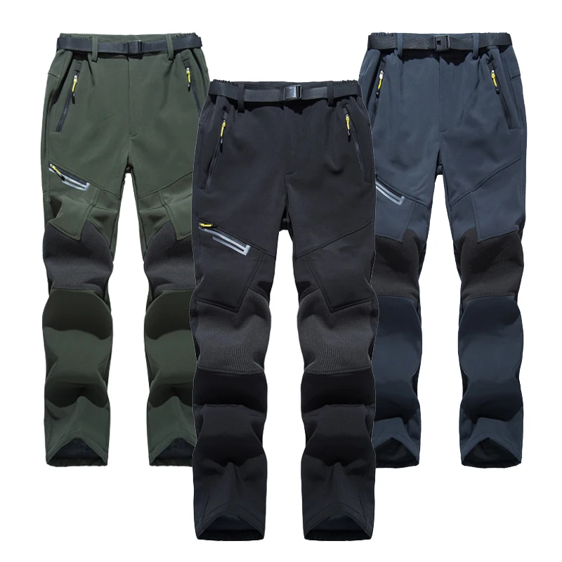 TRVLWEGO-Pantalones cálidos de invierno para hombre, ropa de senderismo y acampada al aire libre, de concha suave, luminosos, impermeables, de lana,