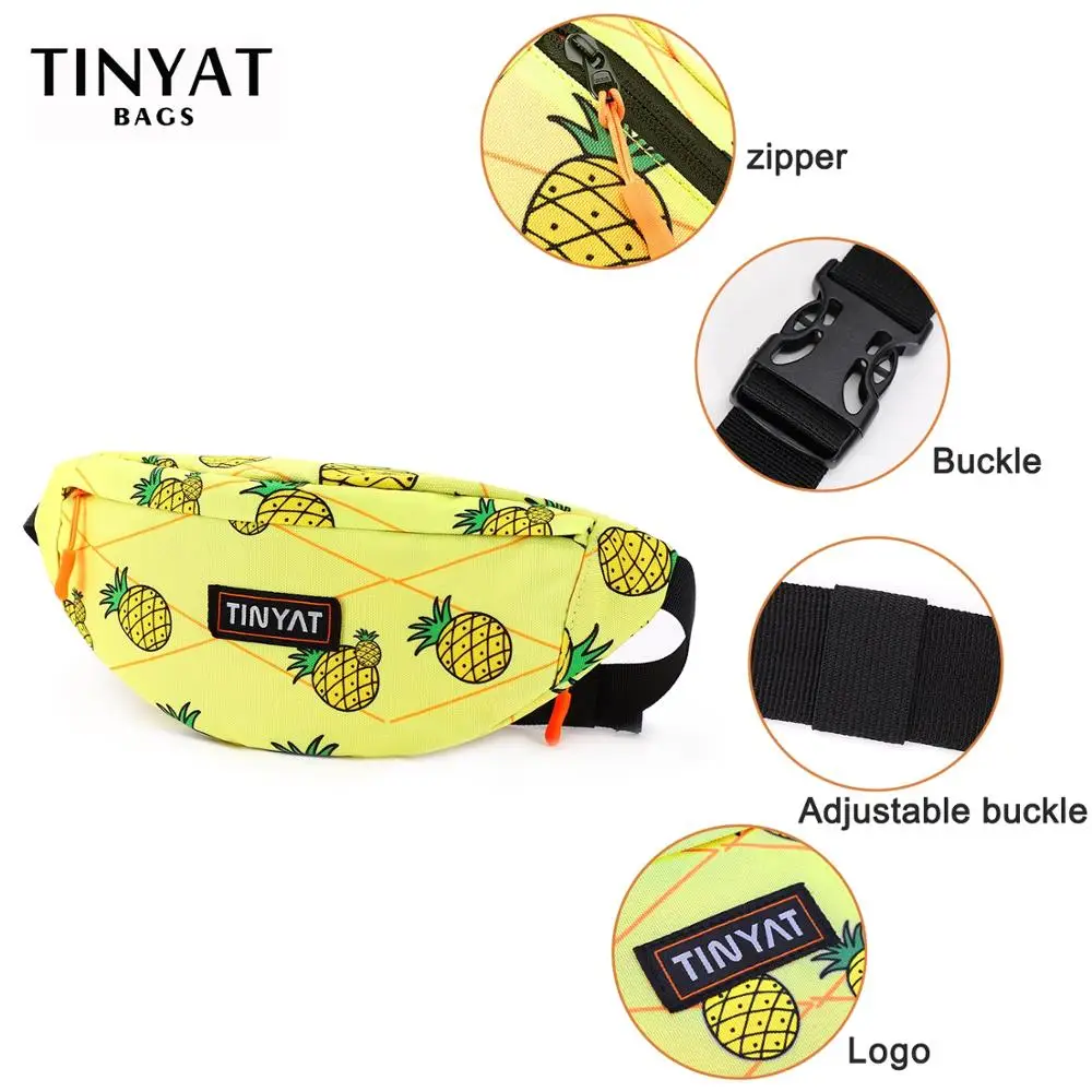 TINYAT Waist Pack Men Women Print Pineapple Fashion Polyester Belt Bag Casual Belt Pouch Female Travel Banana Bag for Travel