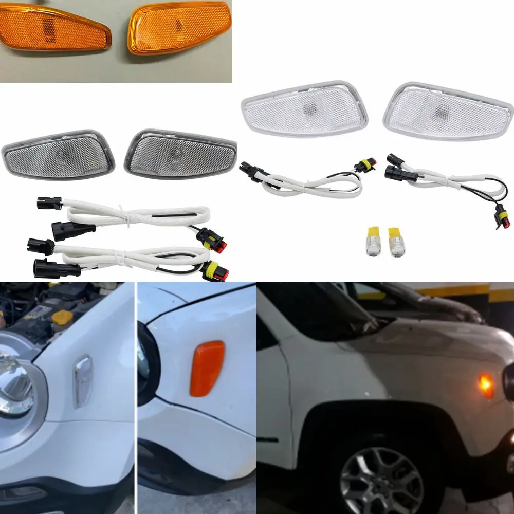 2x For Jeep Renegade BU 2014 2015 2016 2017 Repeater Reflection Warning Front LED Side Marker fender Lights Turn Signal LED Lamp