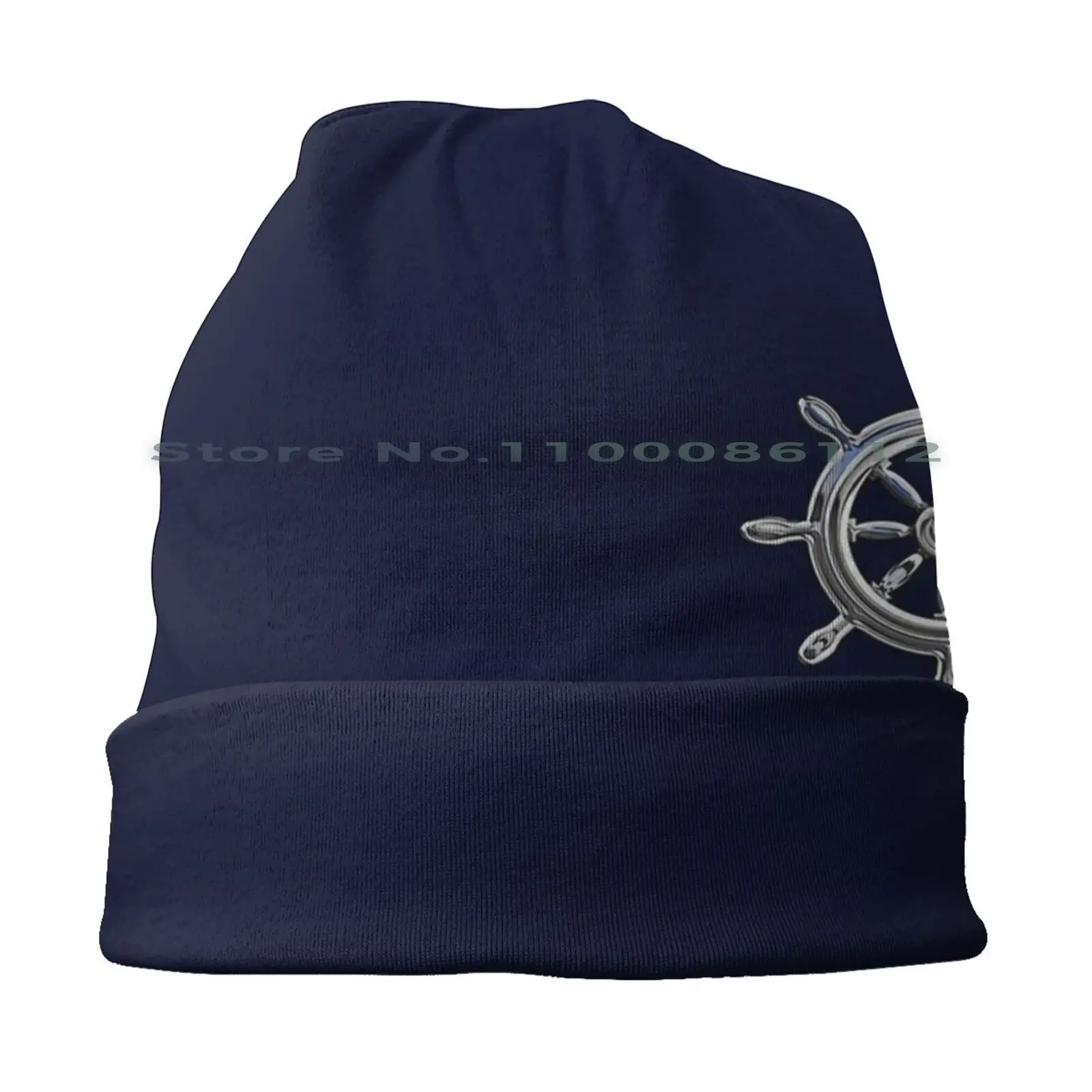 Chrome Style Wheel Applique Beanies Knit Hat Chrome Sea Captain Style Ahoy Boat Captain Anchor Atlantic Beach Pier Yacht Simple