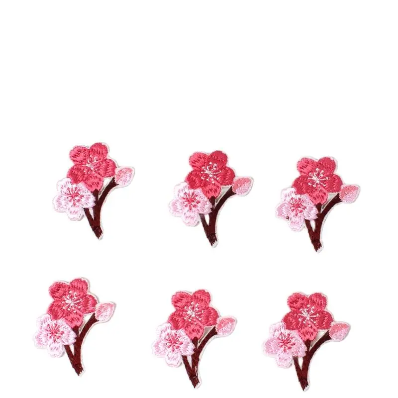 10pcs Embroidery Cherry Flower Patches Iron On Peach blossom Patch DIY Clothing Badge Sewing Fabric Appliques For Jeas Bags Hats