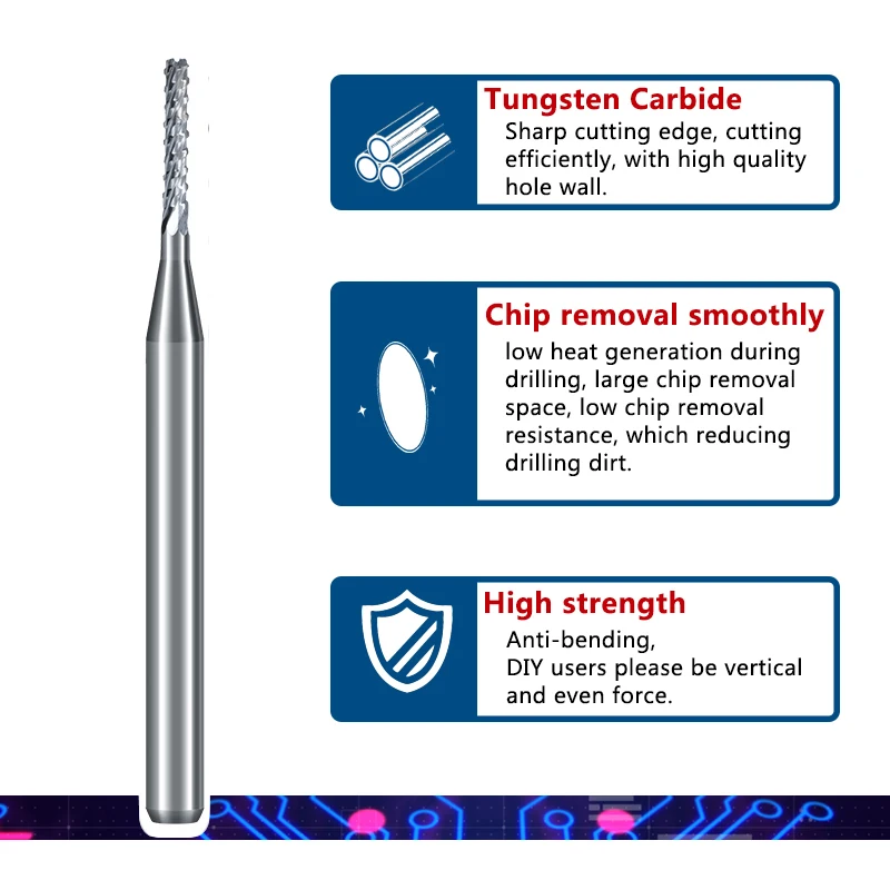 XCAN 10pcs 0.6-3.175mm Carbide PCB Milling Cutter Set 3.175mm Shank PCB Machine Engraving Bit End Mill