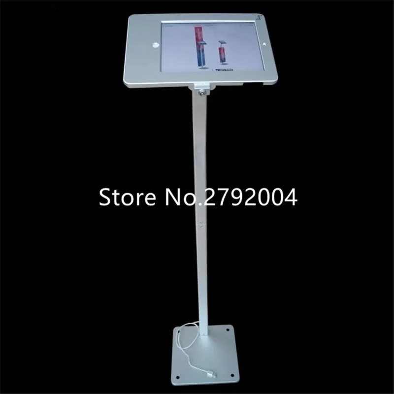 

custom public presentation station kiosk charging floor mounted cable-hiden tablet bracket