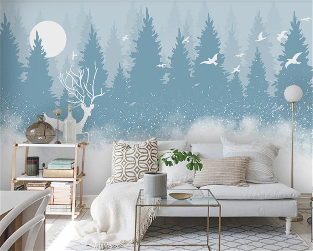 Custom Wallpaper Nordic Mural Hand-painted Forest Elk Artistic Conception Bird Children's Room Background Walls 3d wallpaper